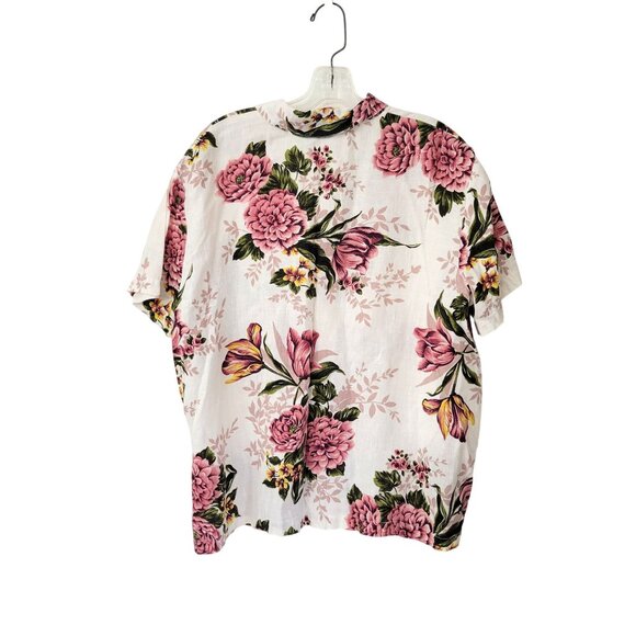 Floral 100% Linen Button-Up Shirt Women's Large Hot Cotton By Marcware - Picture 2 of 4